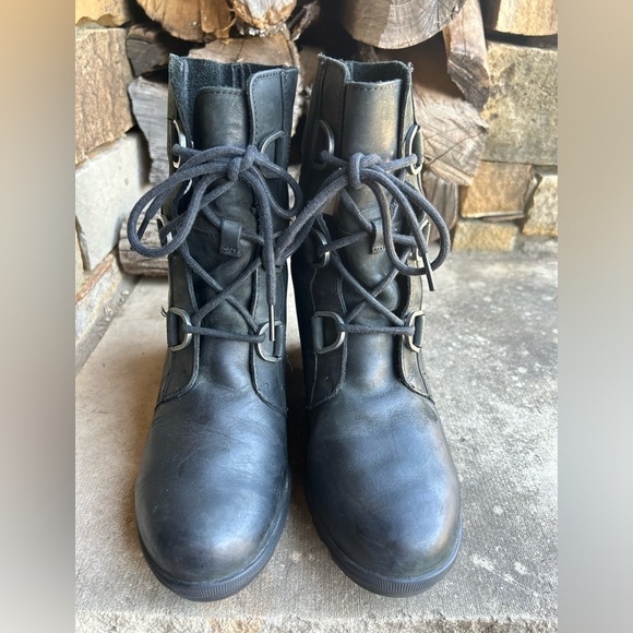 Sorel Joan of Arctic wedge II waterproof leather Black Wedge Boots Sz-8.5. N - Picture 8 of 11